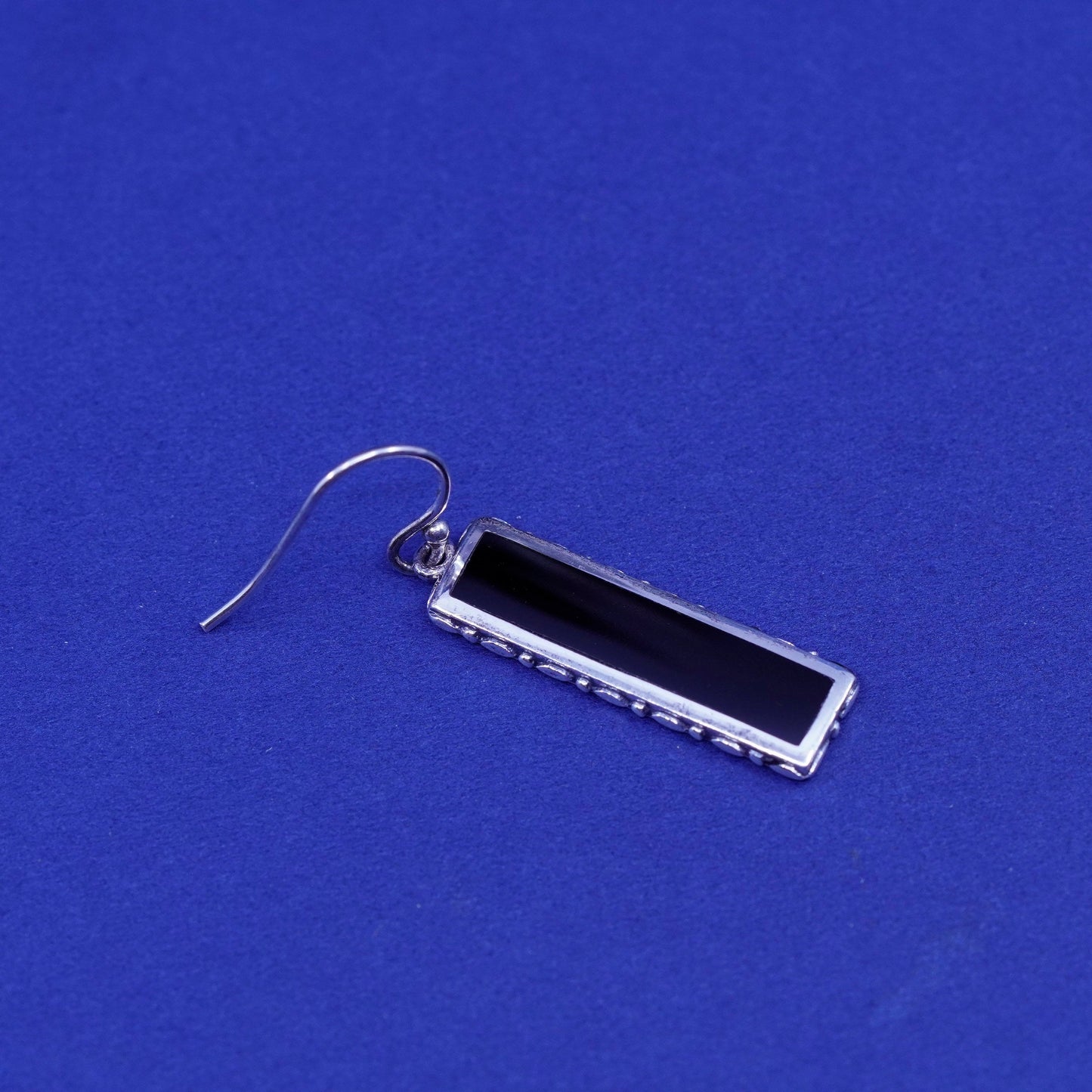 Vintage sterling 925 silver handmade earrings with long obsidian