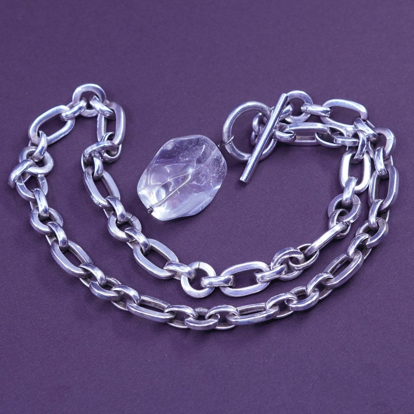 15”, 1mm, vintage Sterling silver necklace, 925 oval chain with Crystal pendant