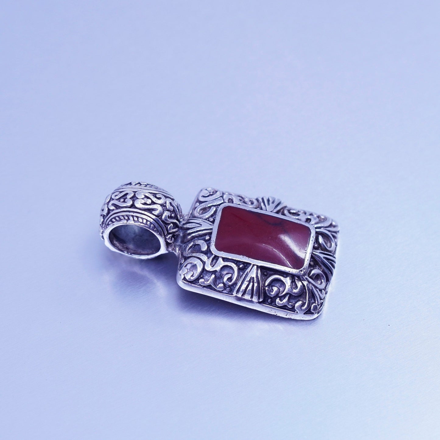 antique sterling 925 silver handmade charm pendant with red jasper