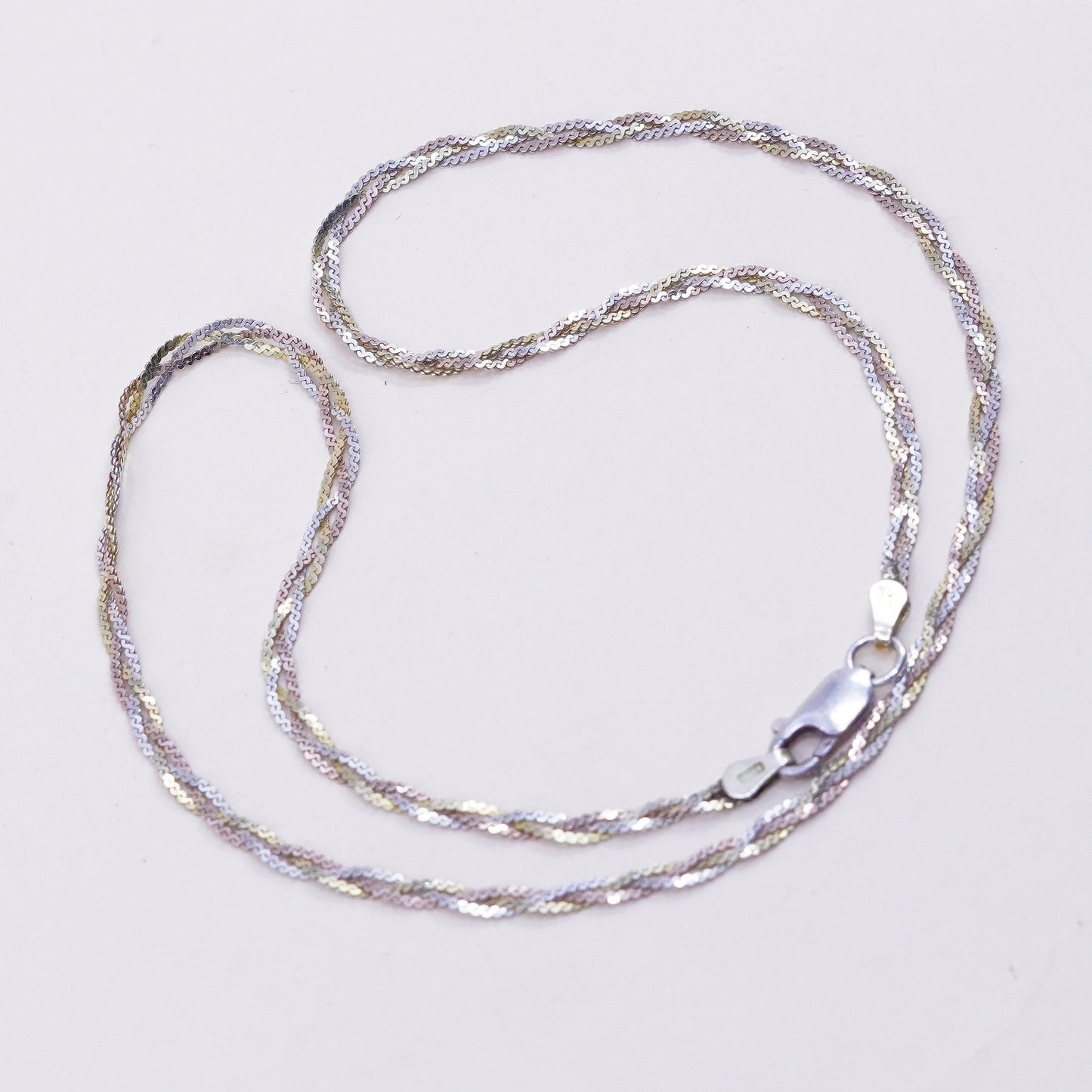 16”, vermeil gold over sterling silver necklace, 925 woven braided s link chain