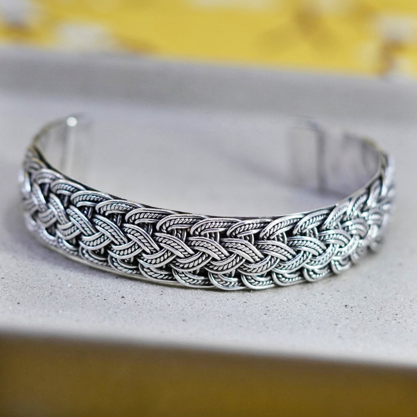 8”, Vintage Sterling silver handmade bracelet, 925 braided woven cable cuff