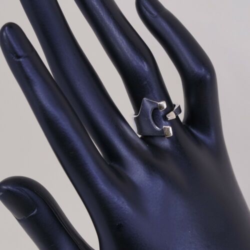 Sz 4.5, Vtg Native American Modern Sterling Silver Handmade Ring, 925 W/ 14K Tip