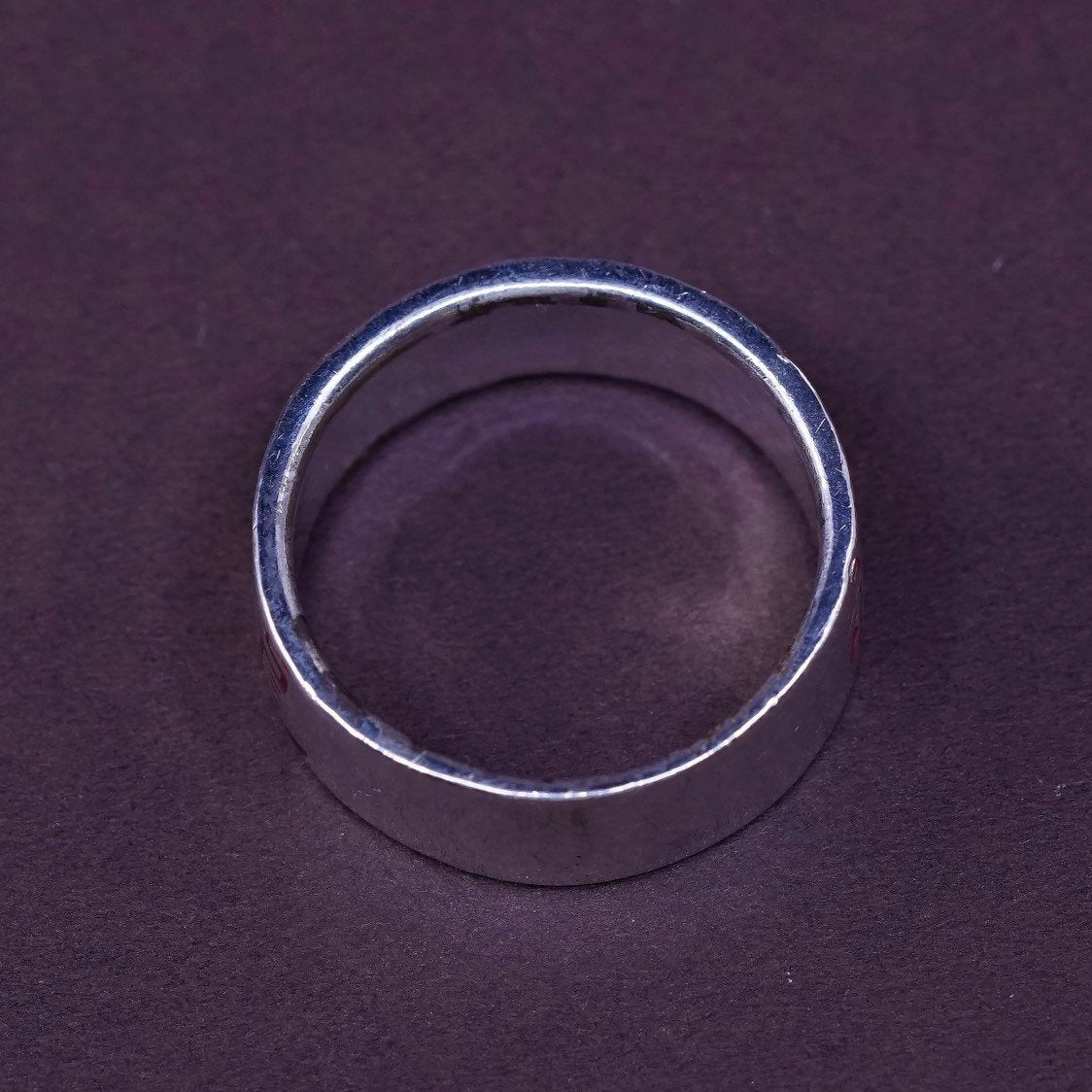 sz 10, vtg Sterling silver ring, 925 wide band w/ Chinese character “dragon”