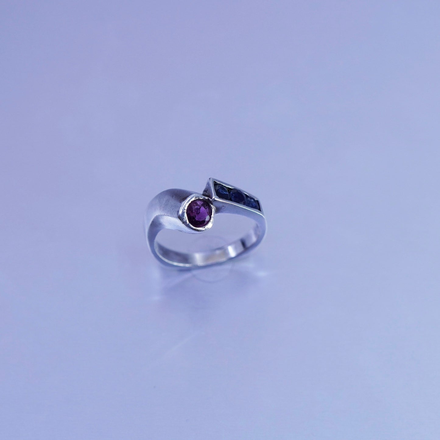 Size 8.25, vintage Sterling 925 silver handmade statement ring blue red crystal
