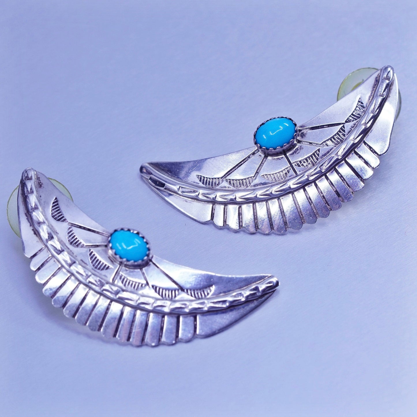 vtg Navajo native American Sterling 925 silver earrings, moon studs turquoise