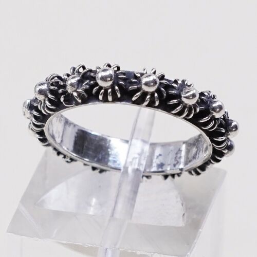 Size 4, Vtg stackable Sterling Silver Handmade Ring, Mexico 925 Band W/ Beads