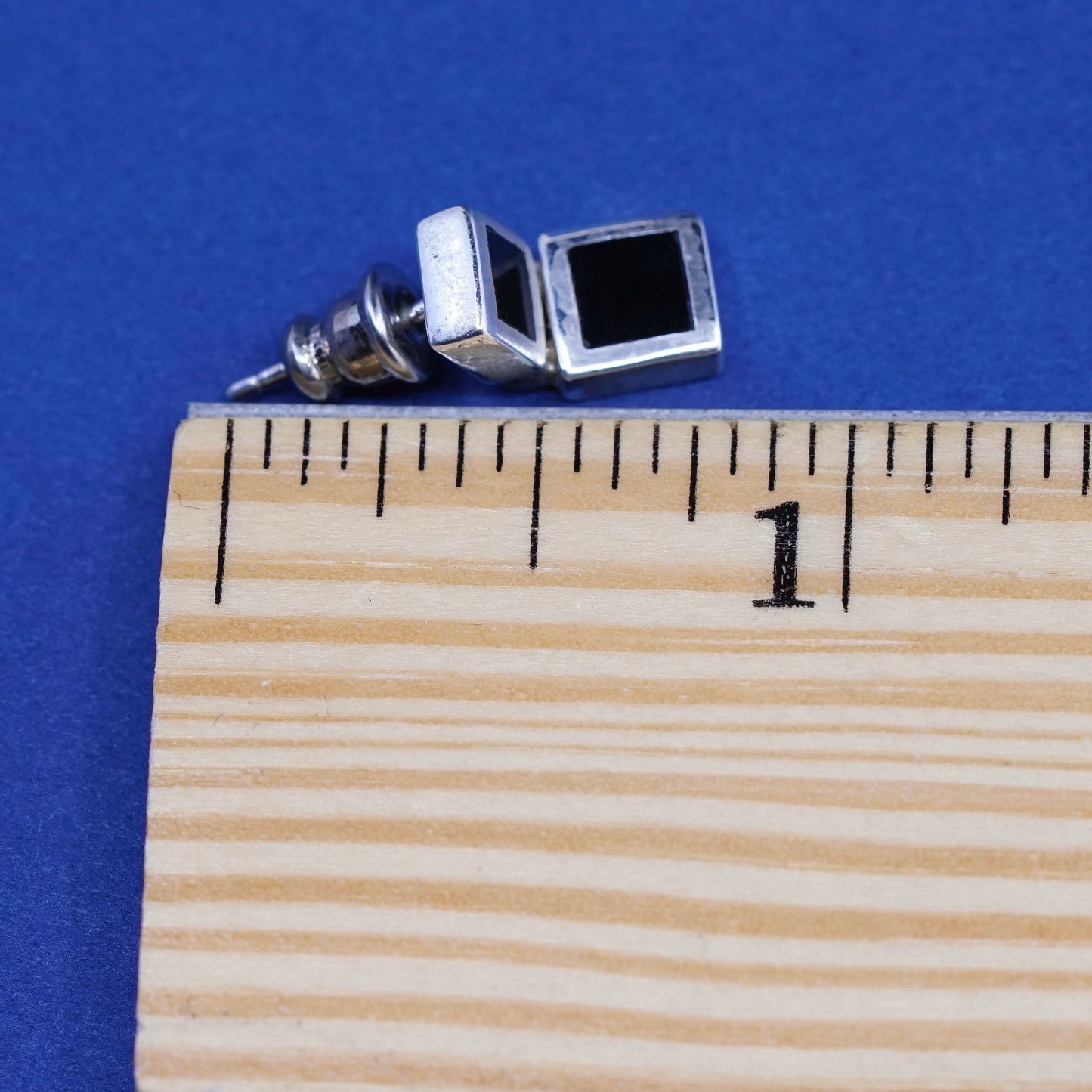 Vintage Sterling silver handmade Square earrings with obsidian