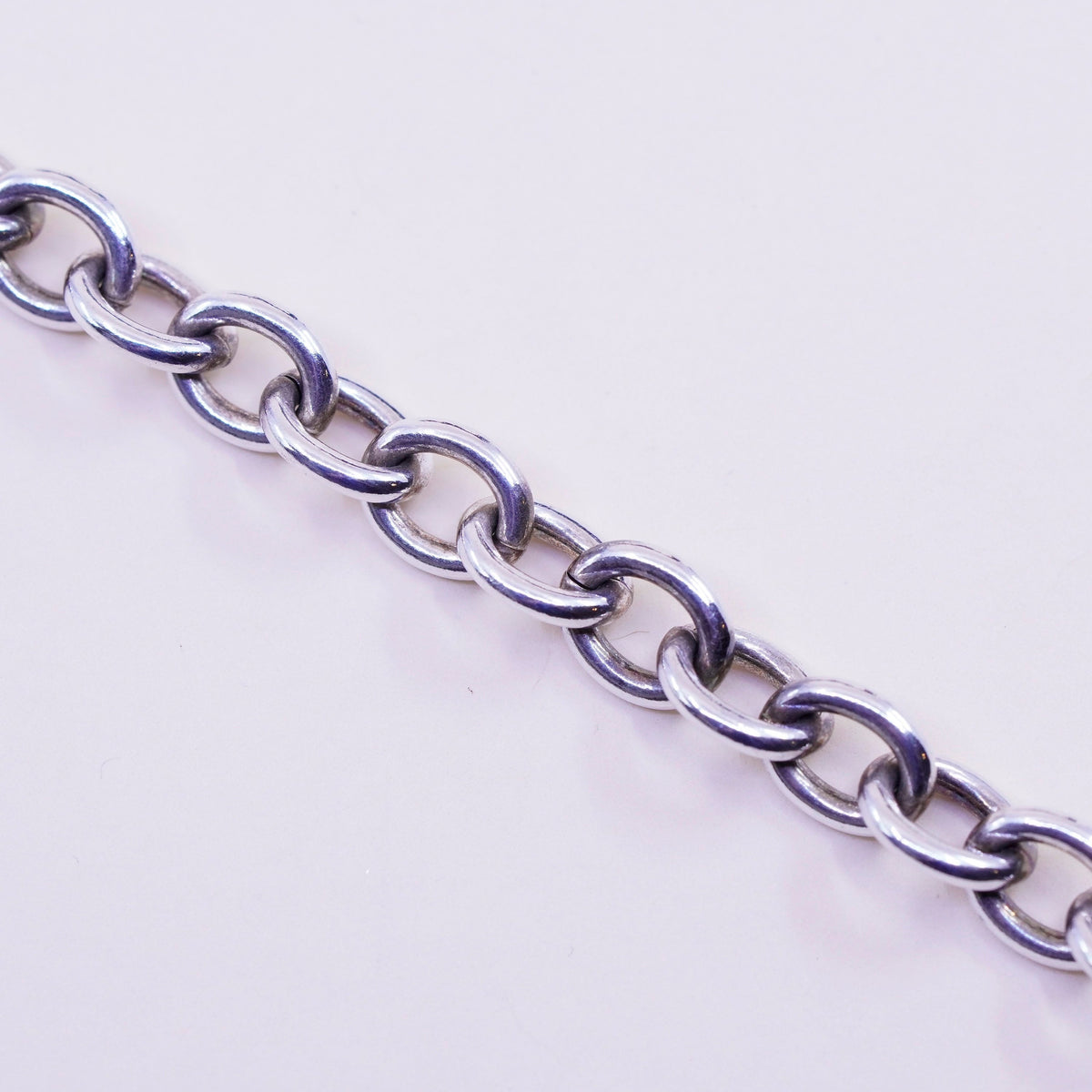 6.5”, 9mm, Vintage sterling 925 silver circle bracelet with heart charm