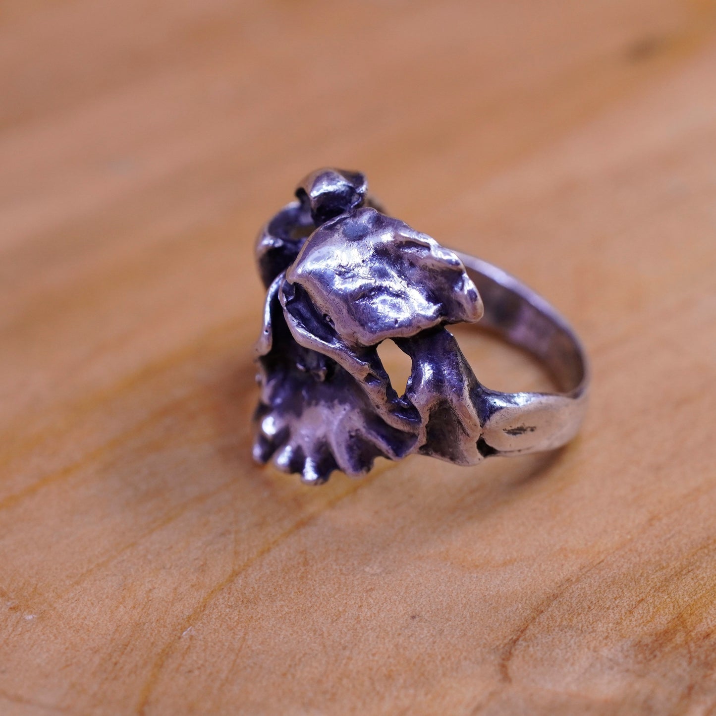 Size 6.75, Vintage Sterling 925 silver handmade flower ring, silver tested