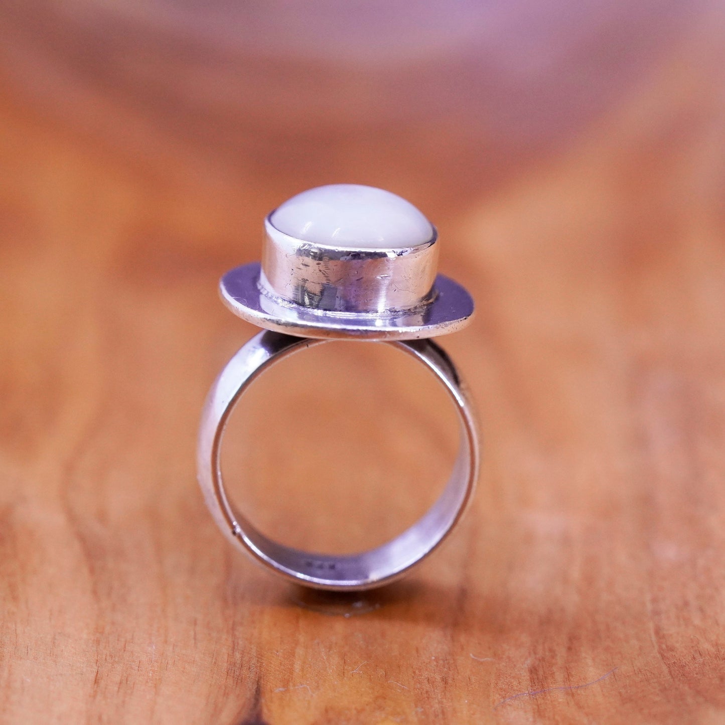 Size 9.25, vintage sterling 925 silver handmade ring with oval moonstone