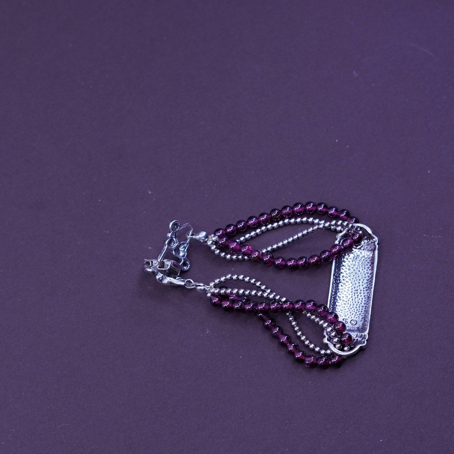 6.5”, Shube southwestern handmade Sterling 925 silver bar garnet beads chain