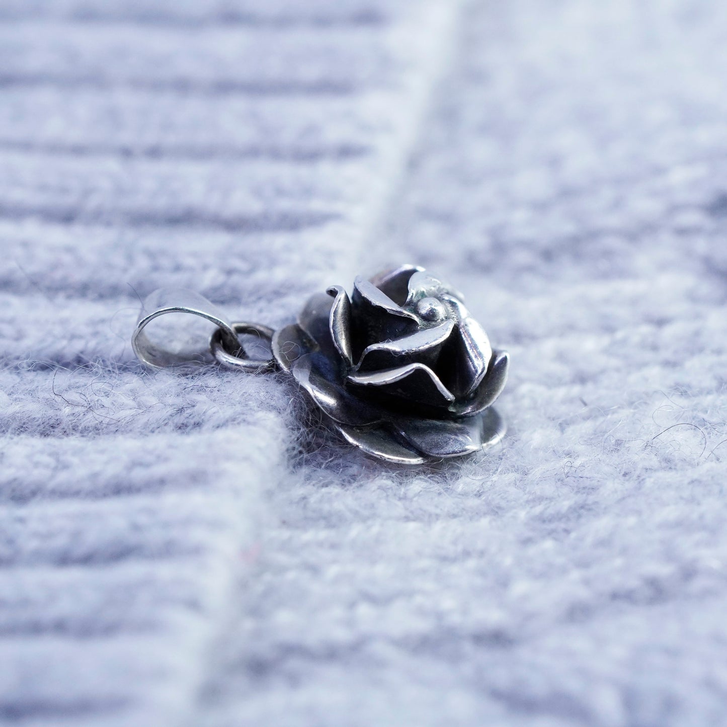 Vintage Mexico sterling 925 silver handmade rose flower pendant