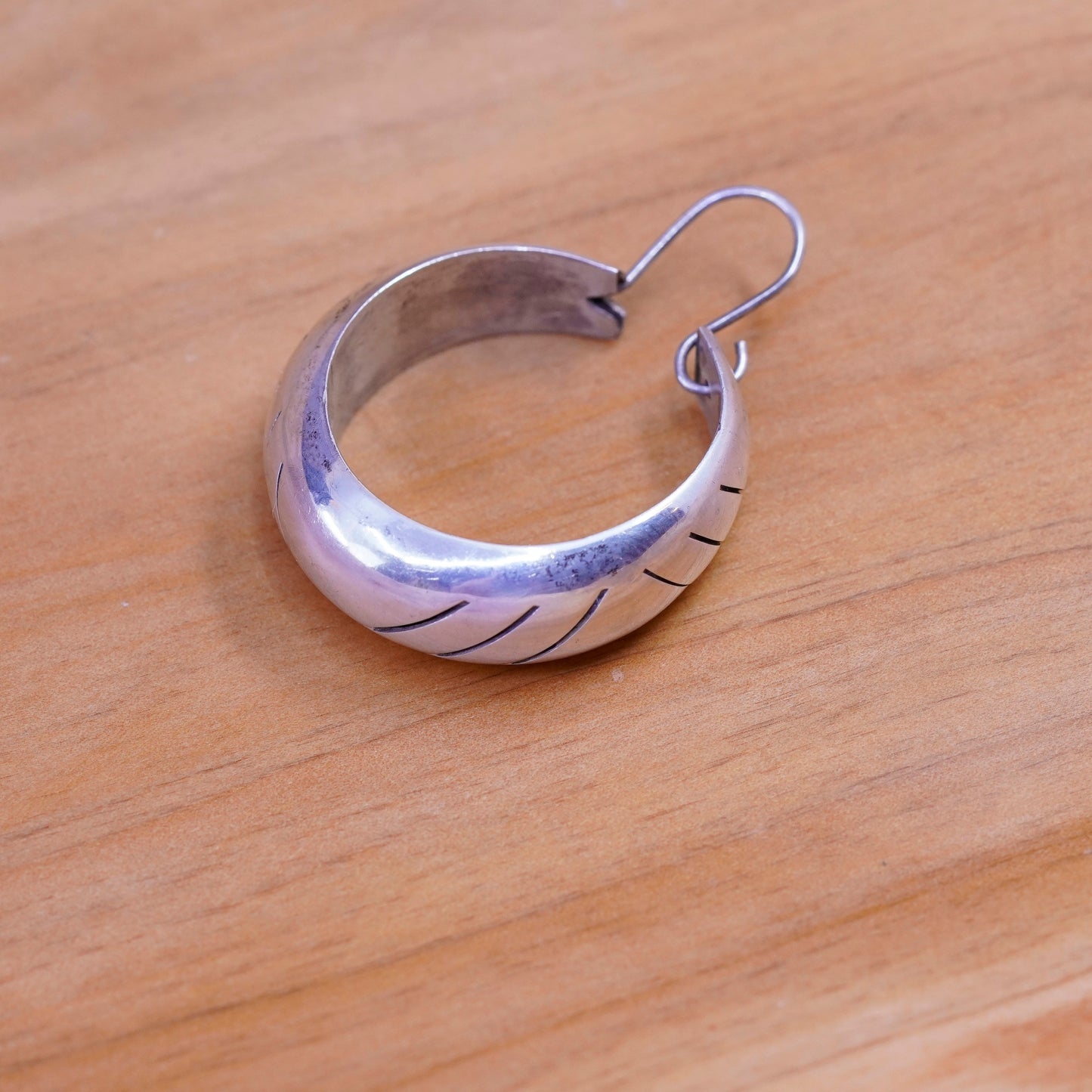 1.5”, Vintage Sterling silver handmade earrings, 925 textured hoops