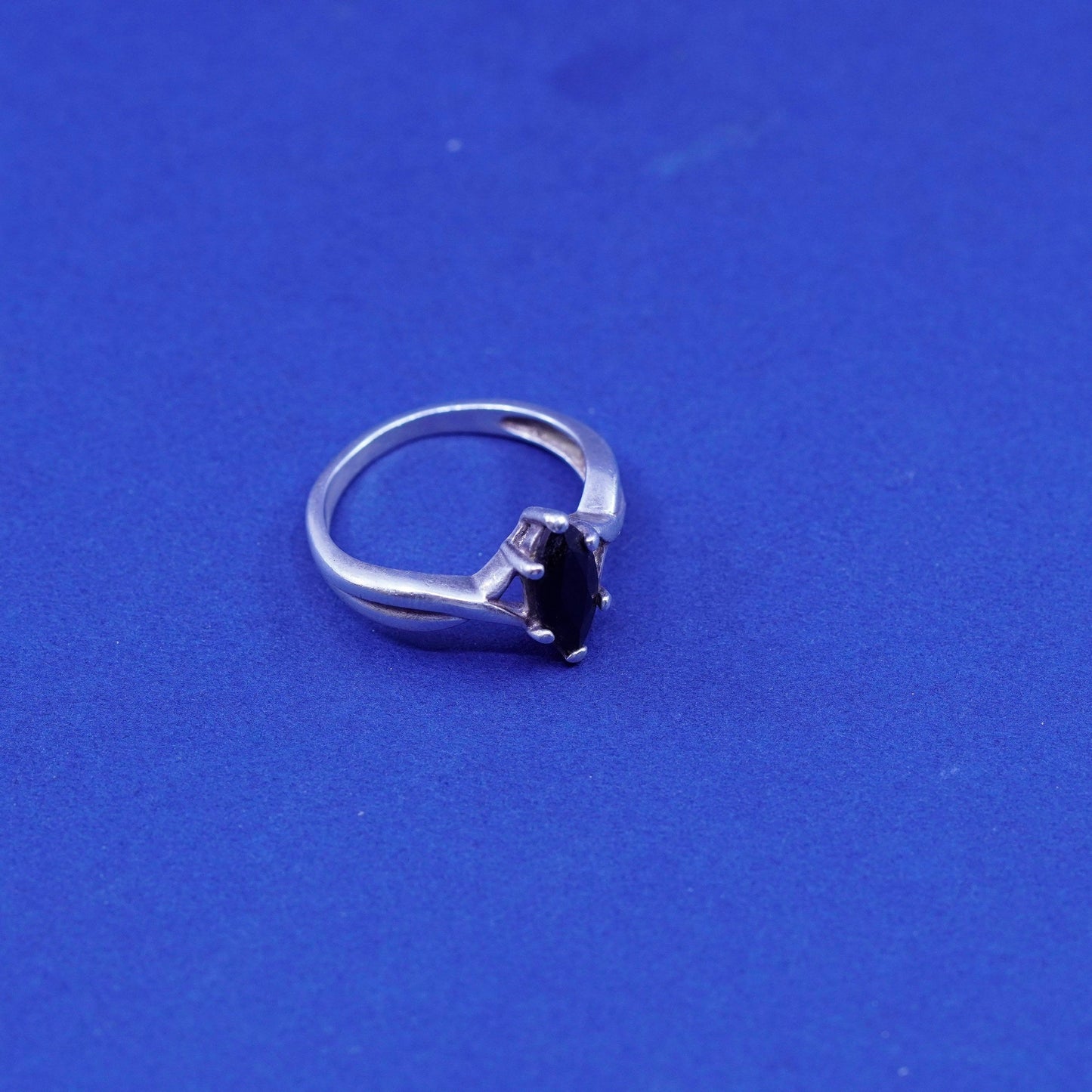 Size 6.75, vintage Sterling 925 silver handmade ring with marquise obsidian