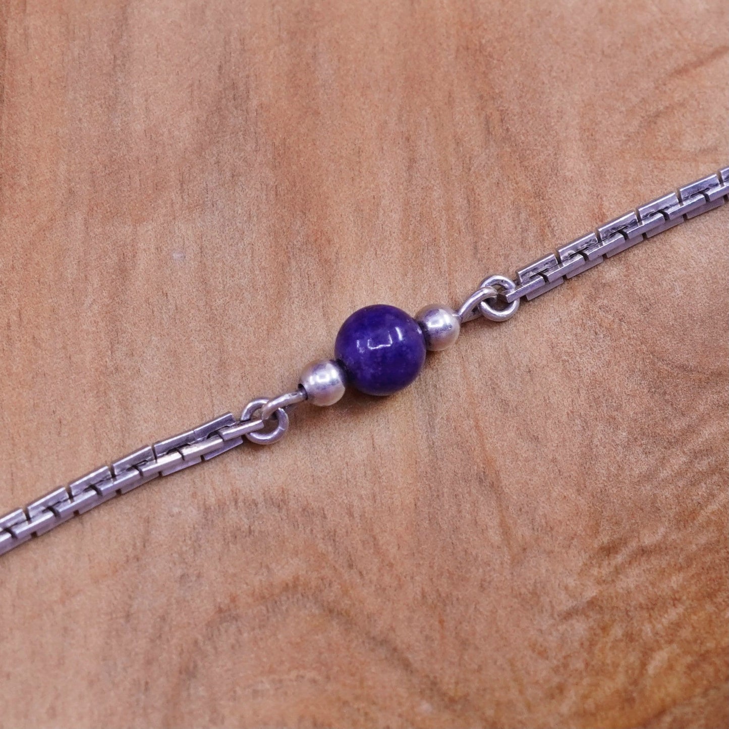 18”, sterling silver handmade necklace, 925 snake chain with lapis bead pendant
