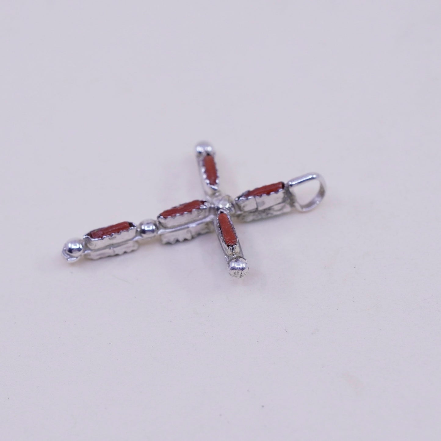 Native American Southwestern sterling silver pendant, 925 cross turquoise coral