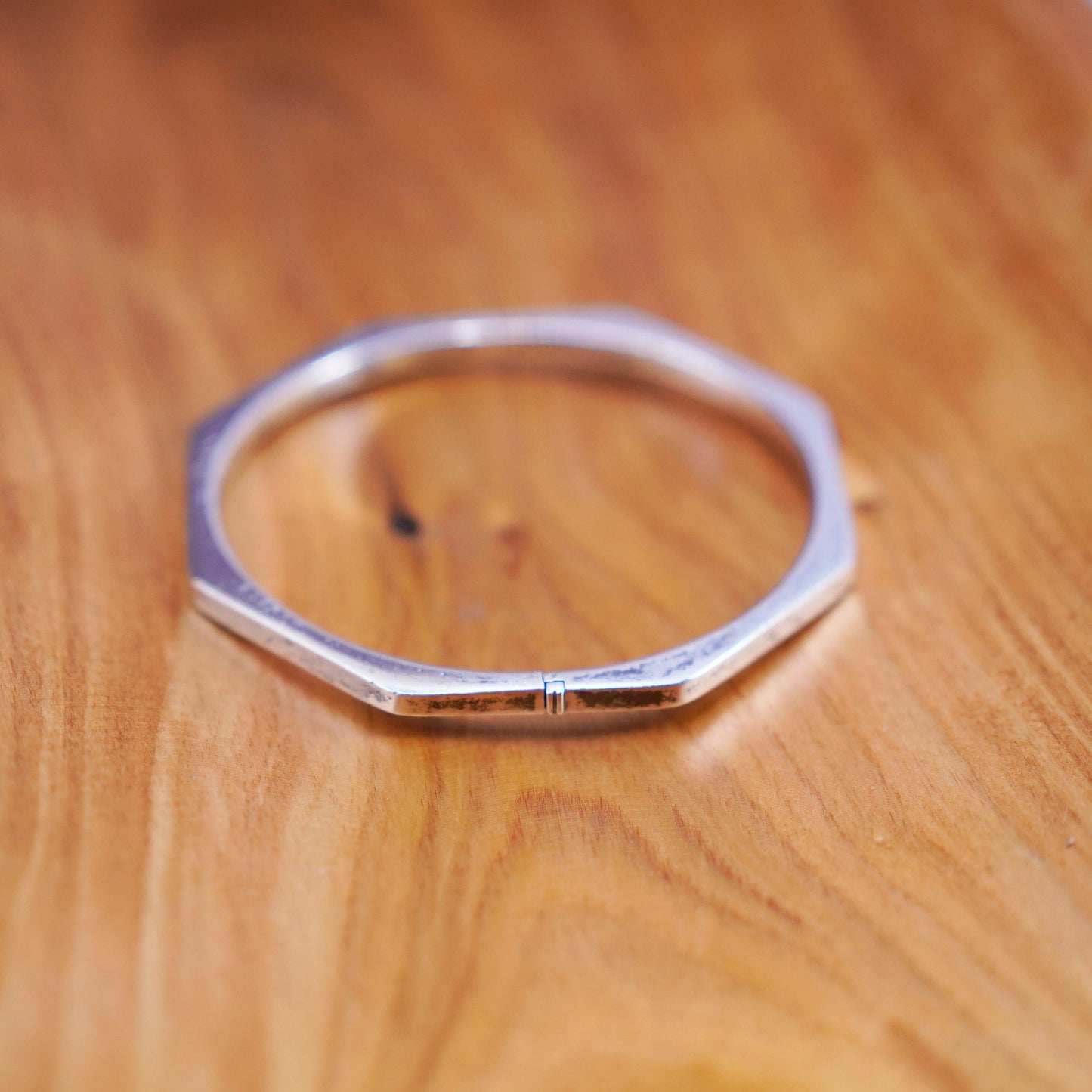 7.25”, Vintage Sterling silver handmade bracelet, 925 hinged hexagram bangle