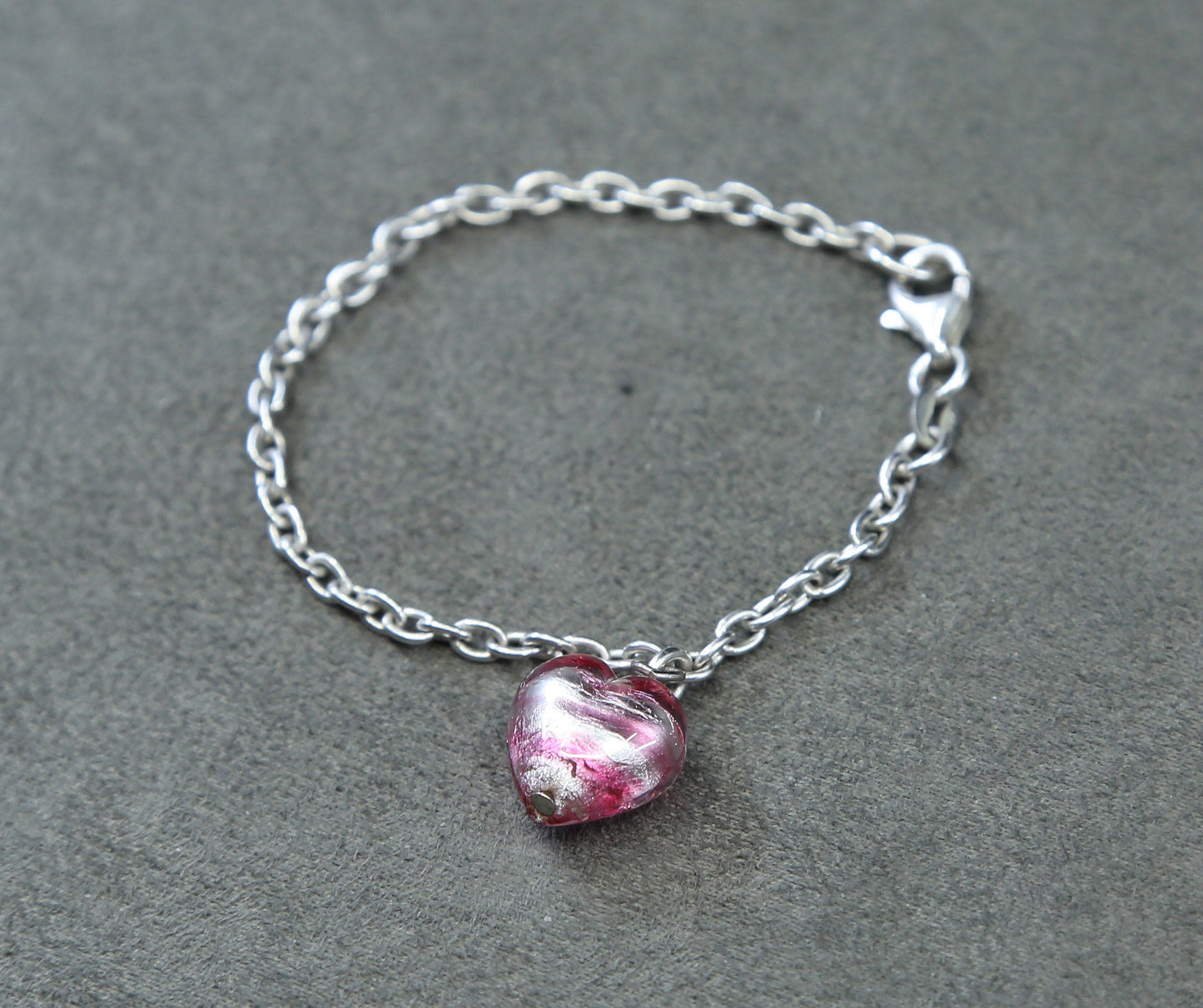 5.75", 3mm, sterling silver handmade bracelet, 925 circle chain, heart charm