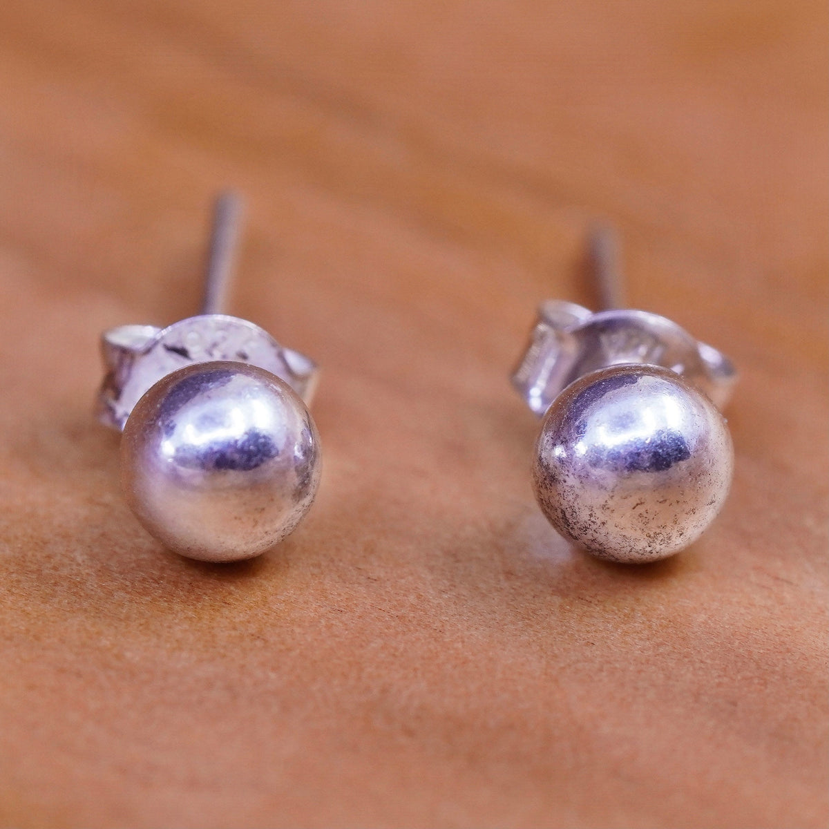 4mm, Vintage Sterling silver huge beads studs, 925 earrings