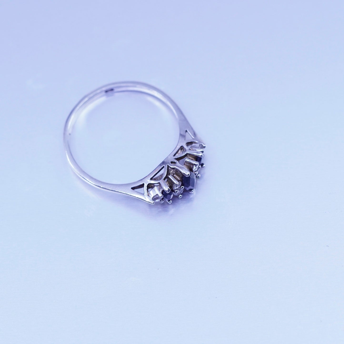 Size 11.25, vintage Sterling 925 silver handmade ring with sapphire and cz