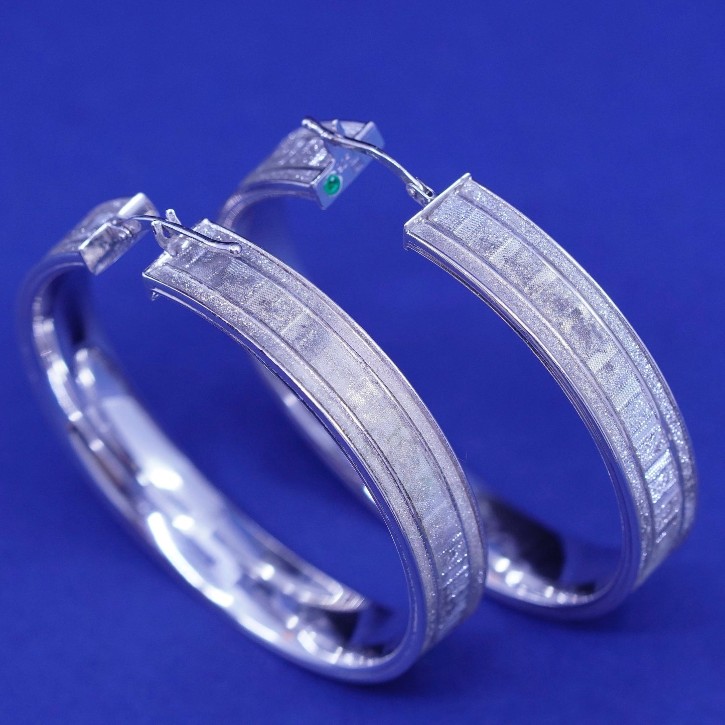 1.75”, vtg Italy Sterling 925 silver handmade hoop glittering earrings, huggie