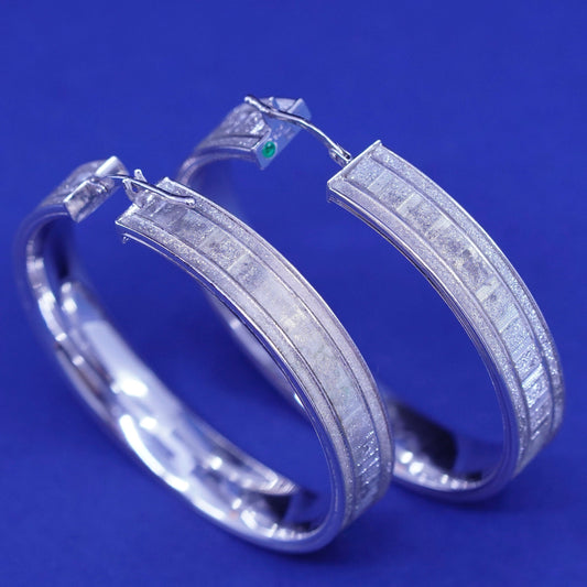 1.75”, vtg Italy Sterling 925 silver handmade hoop glittering earrings, huggie