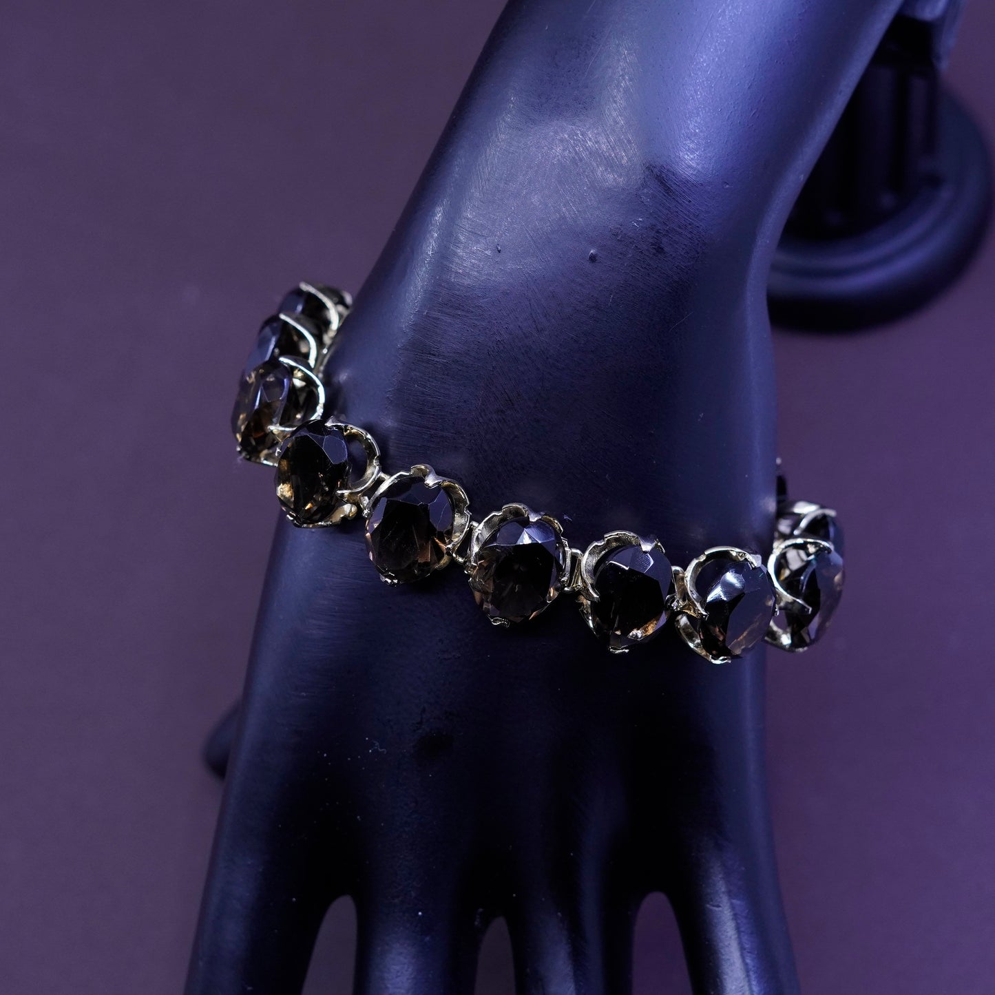 7”, vermeil gold over Sterling silver tennis bracelet, 925 chain w/ smoky topaz