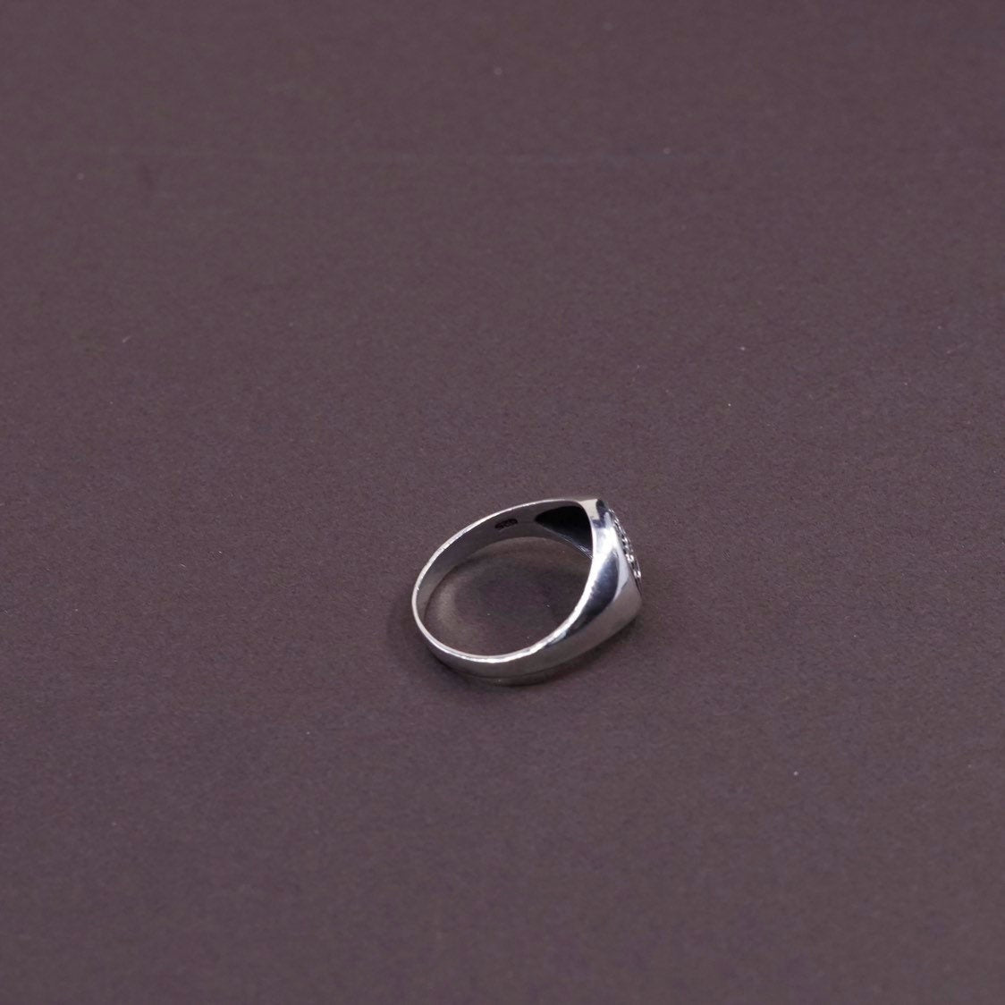 sz 8, vtg Sterling 925 silver handmade ring, filigree band, stamped 925
