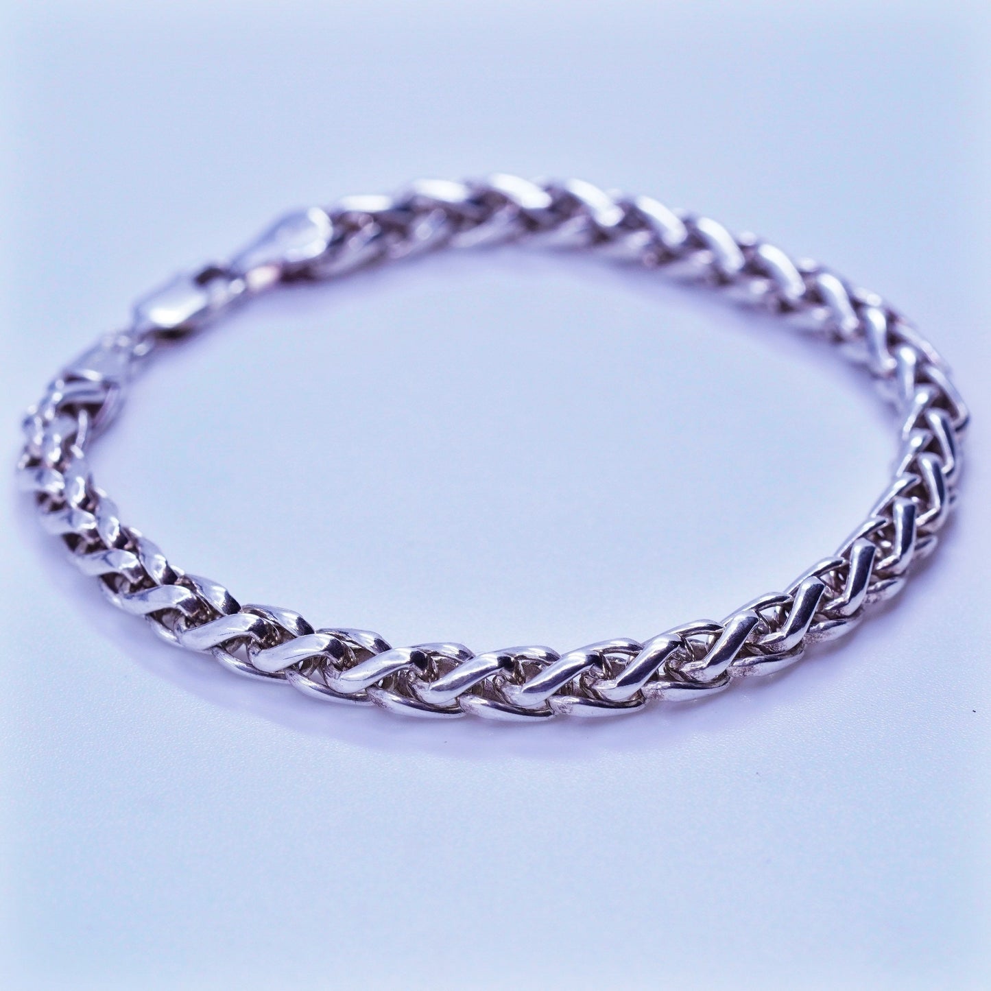 7”, Italy sterling 925 silver handmade bracelet, bold wheat chain