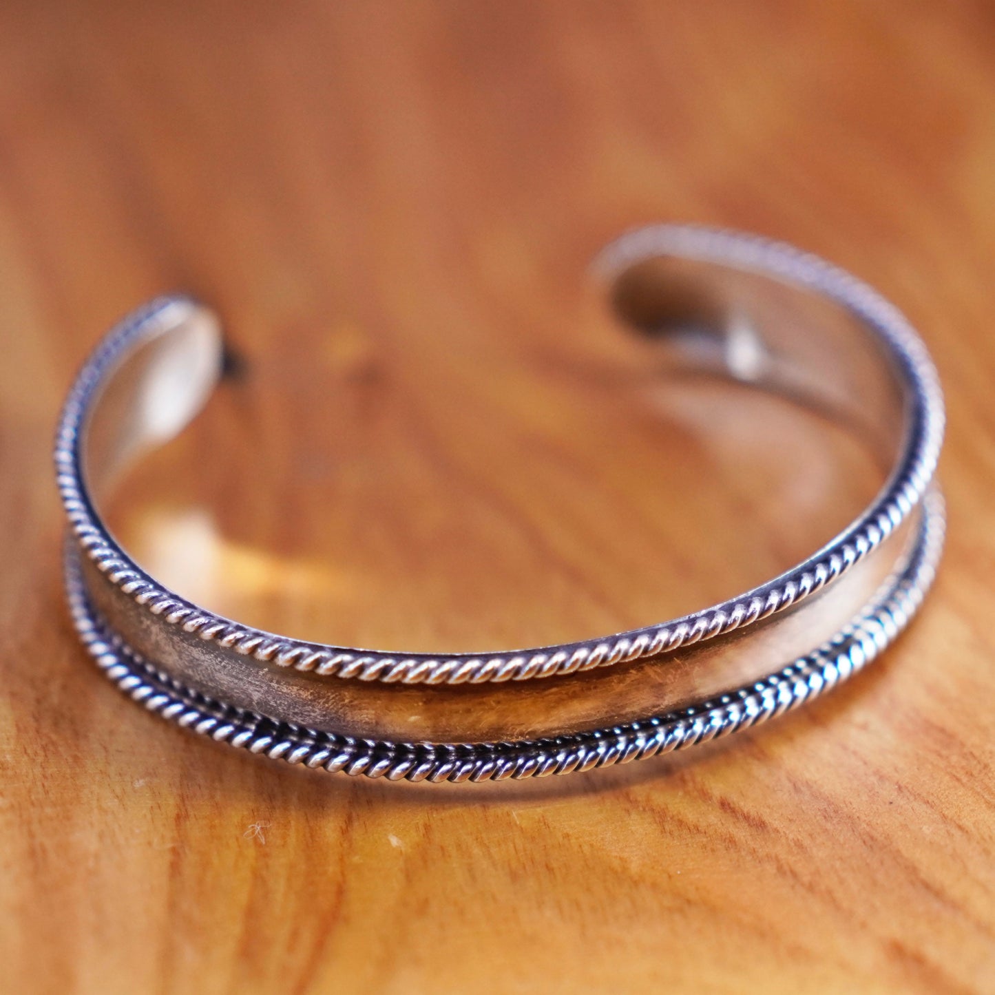 7”, Vintage Sterling silver handmade bracelet, southwestern 925 cuff with cable