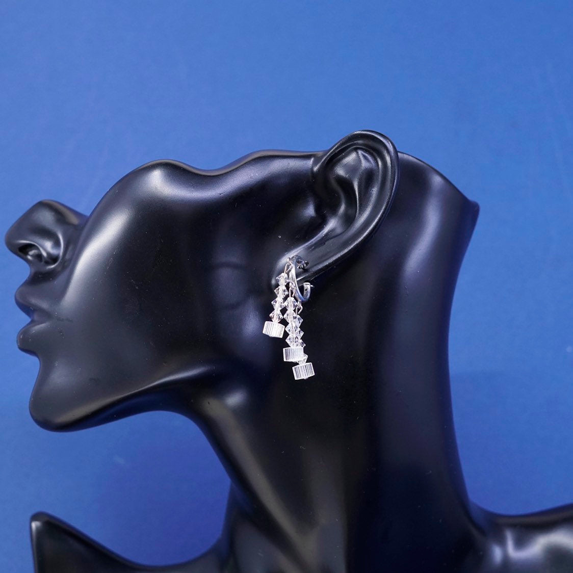 0.5", Sterling silver handmade earrings, 925 hoops w/ crystal bead dangle