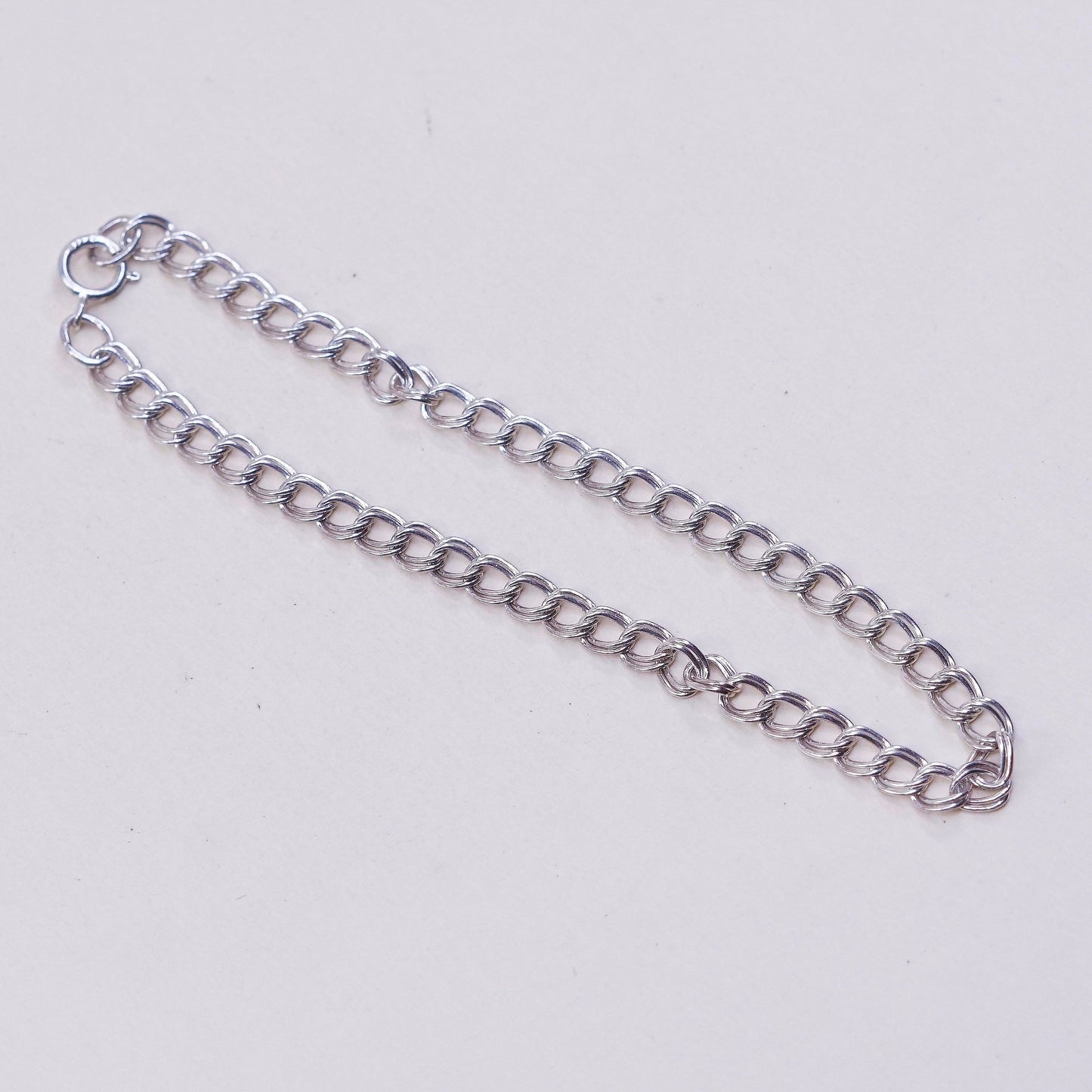 7”, vtg sterling silver double curb chain, solid 925 silver bracelet