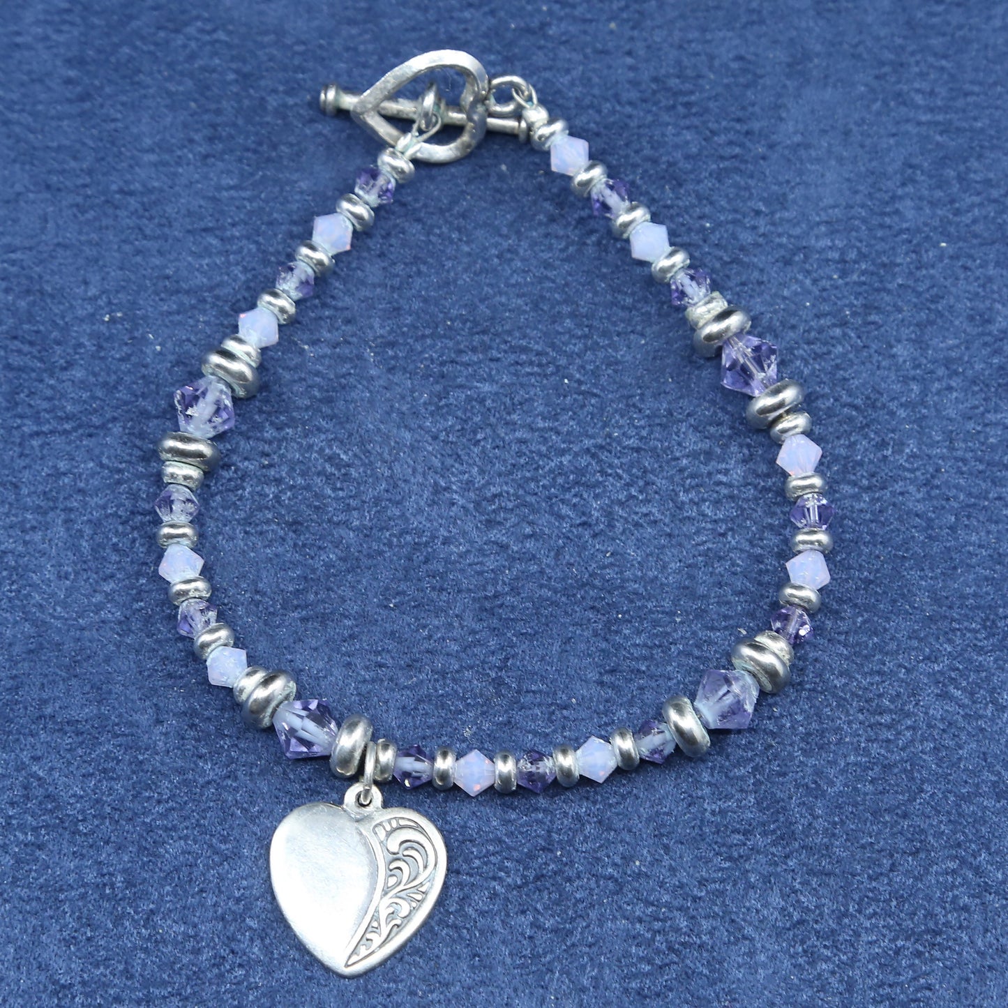 7", Sterling silver handmade bracelet, 925 crystal chain w/ heart tag pendant