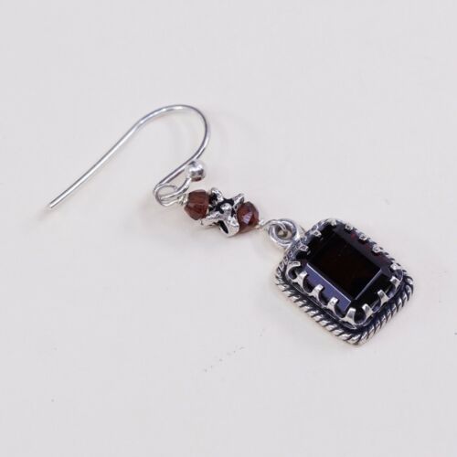 Vtg STERLING SILVER earrings with Oval ruby dangles stamped 925
