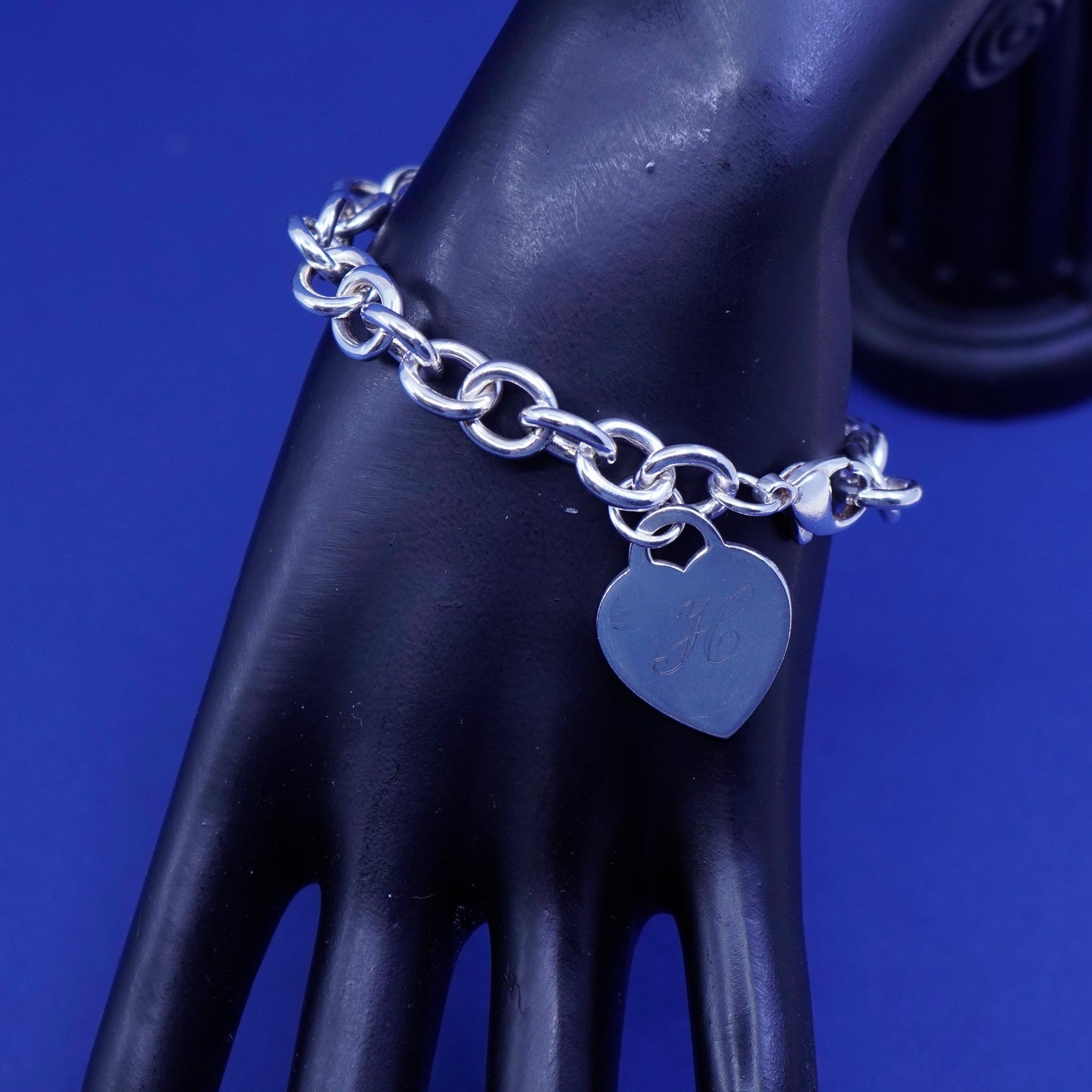 6.5”, Viking Sterling silver handmade bracelet, 925 circle chain w/ heart charm