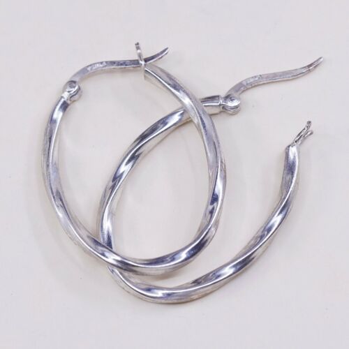 1.25”, Vtg Sterling Silver Hoops, Puffy 925 Twisted elegant earrings, Huggie