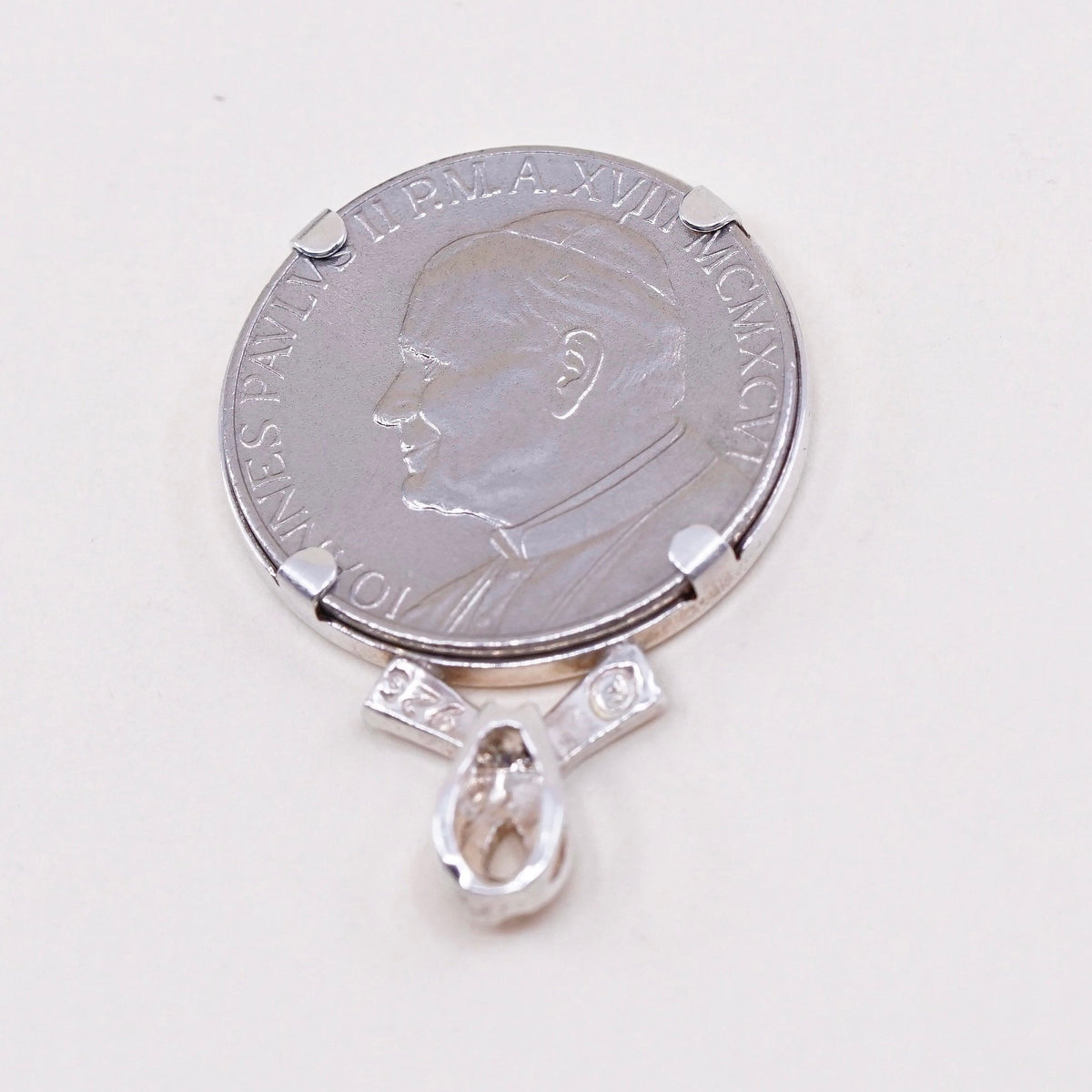 Sterling 925 silver handmade ribbon pendant, Citta Del Vaticano 50 coin charm