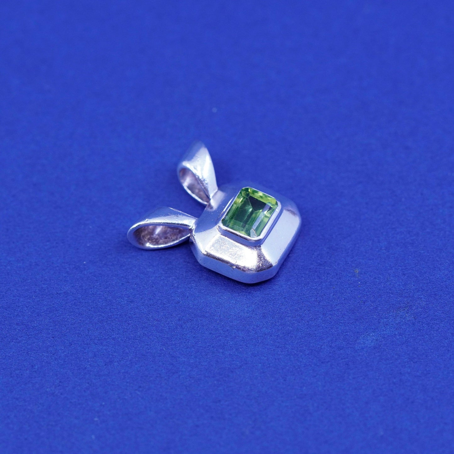 Vintage Sterling silver handmade pendant, 925 square with peridot