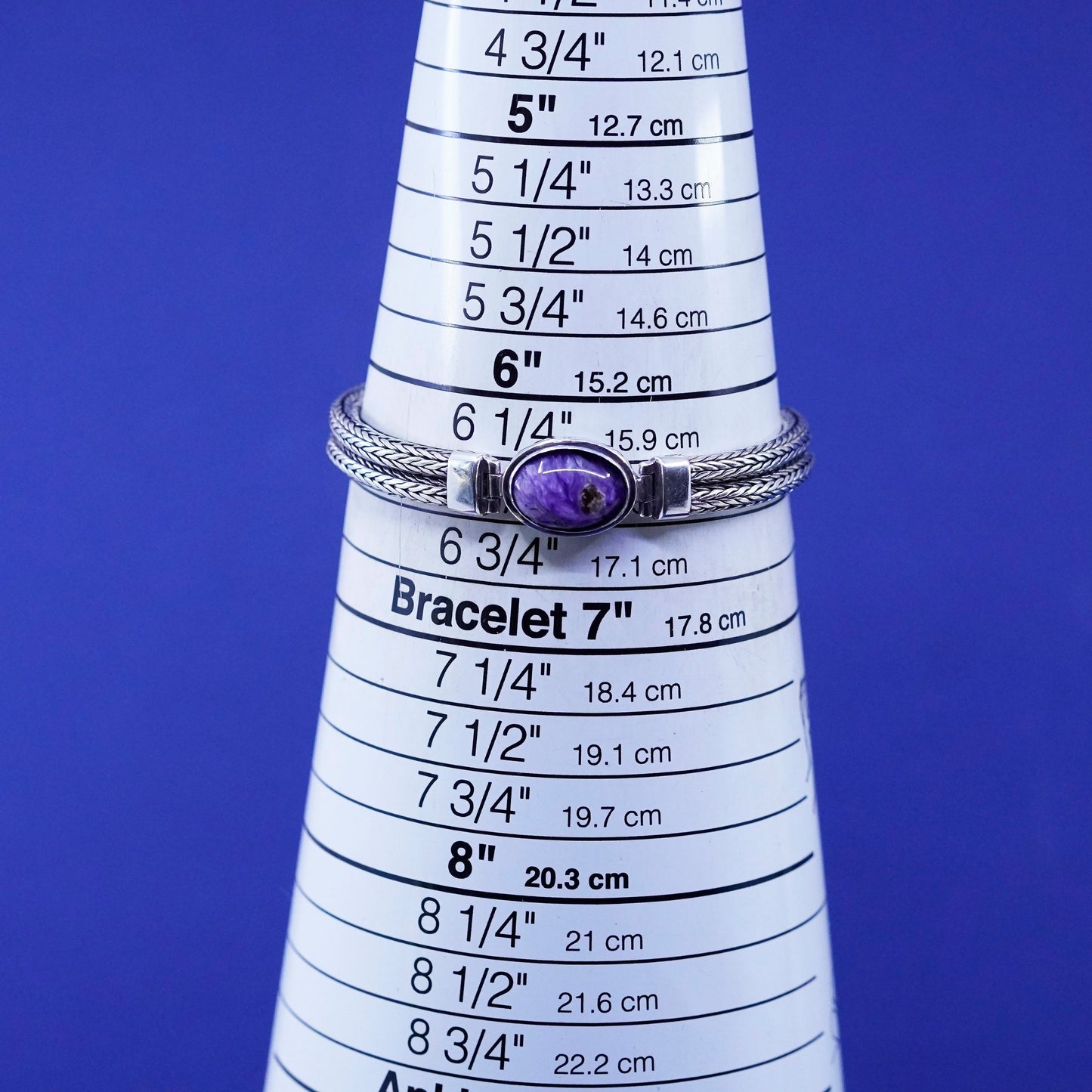 6.5”, heavy Sterling silver bracelet, multi strands 925 wheat chain purple