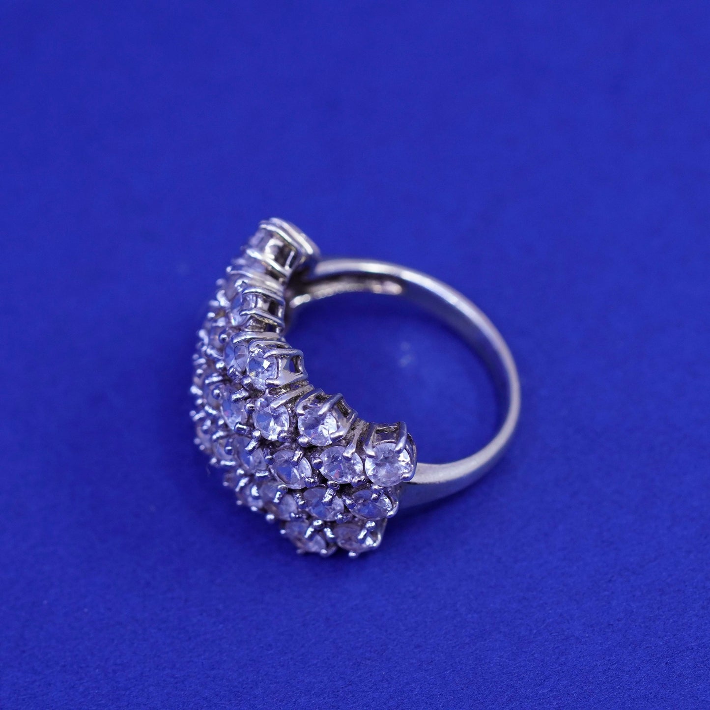 Size 7.25, vintage vermeil gold over Sterling 925 silver ring cluster crystal