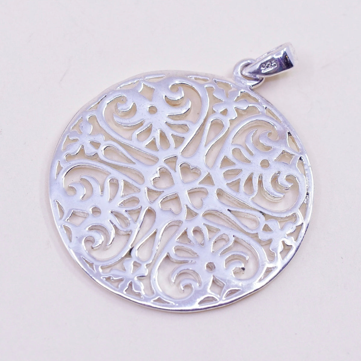 Irish Celtic knot sterling silver pendant, 925 filigree heart clover circle