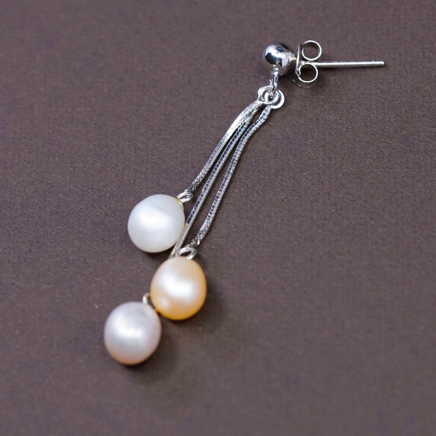 Vintage Sterling silver handmade earrings, 925 snake chain with pearl drops