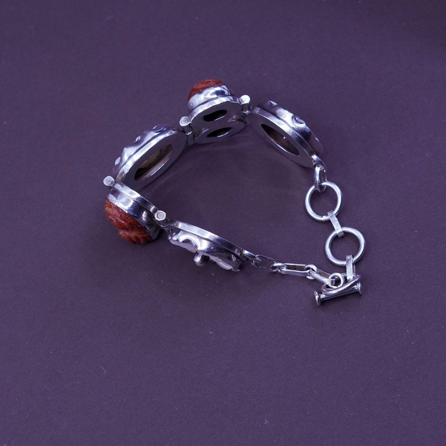 7+1”, Sterling silver handmade bracelet, 925 chain w/ coral and MOP flower