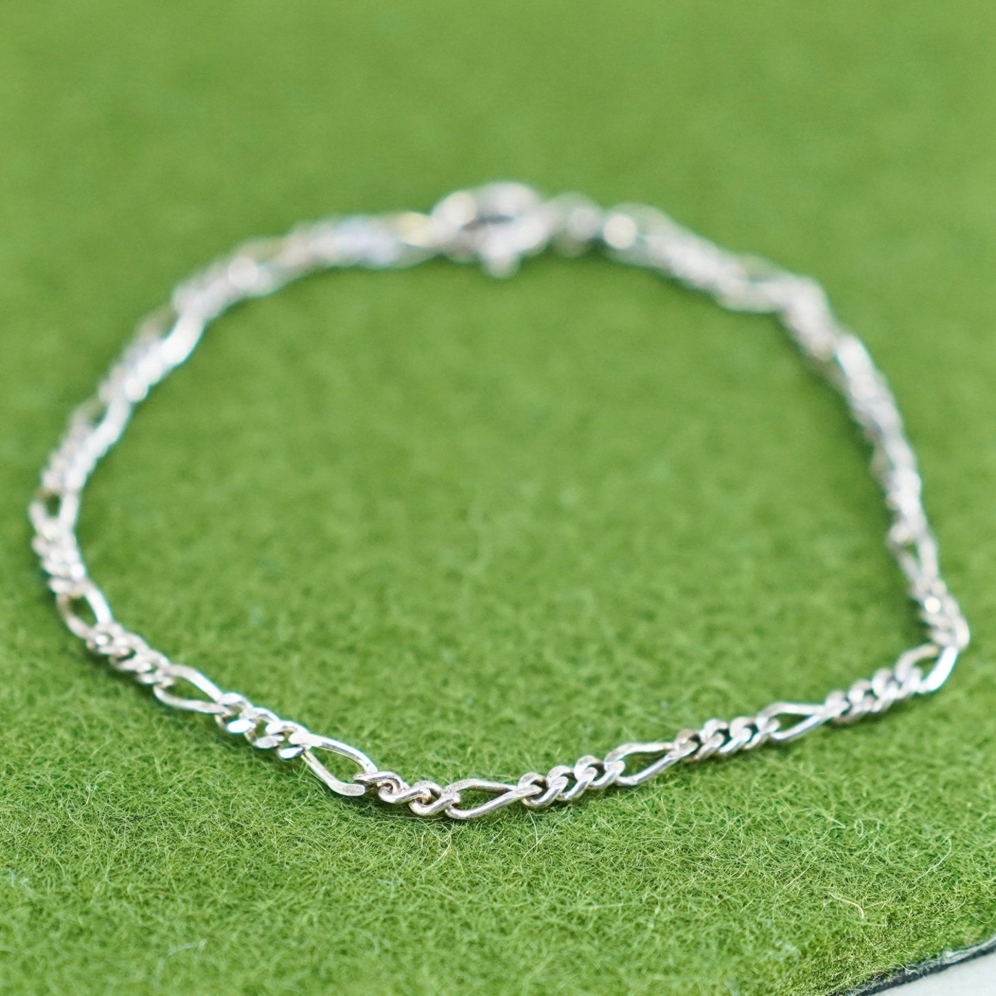 7”, 2mm, Vintage sterling 925 silver bracelet, Italy figaro chain