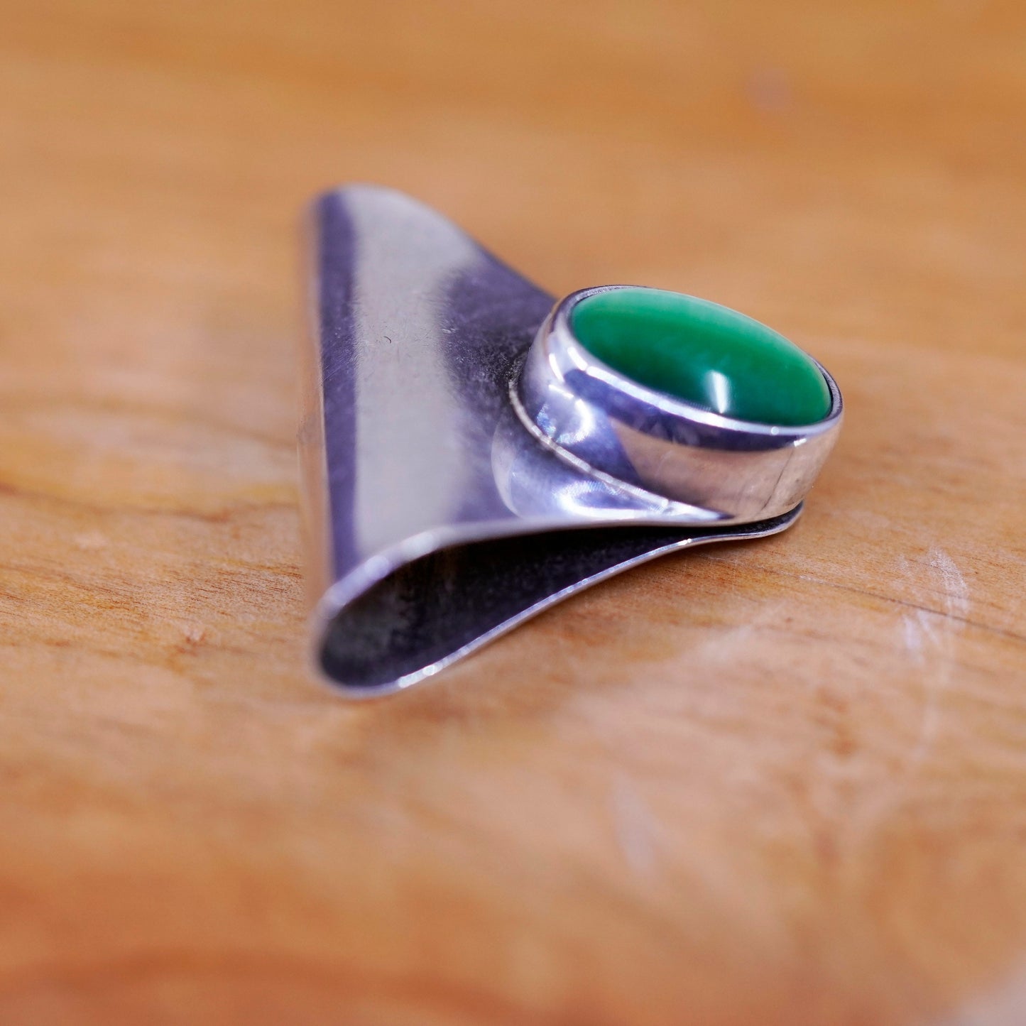 Vintage Sterling silver handmade 925 slide pendant with green cats eye