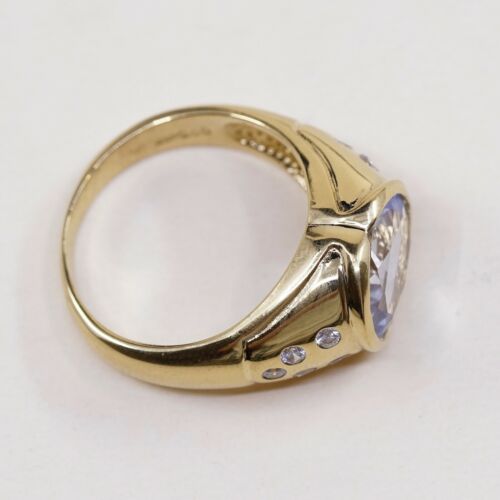 Sz 10.5, Vtg Vermeil Gold Sterling silver Statement ring, 925 W/ Topaz N Cz