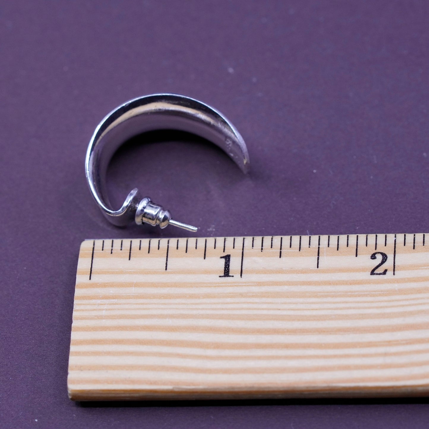 1”, vintage Sterling silver handmade earrings, 925 huggie ribbed studs