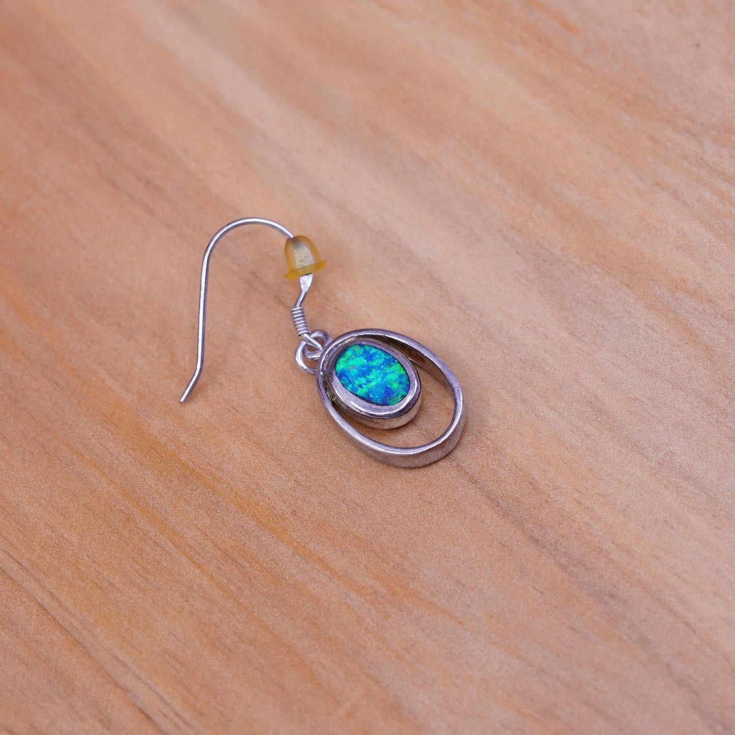 Vintage Sterling 925 silver handmade earrings with oval opal inlay