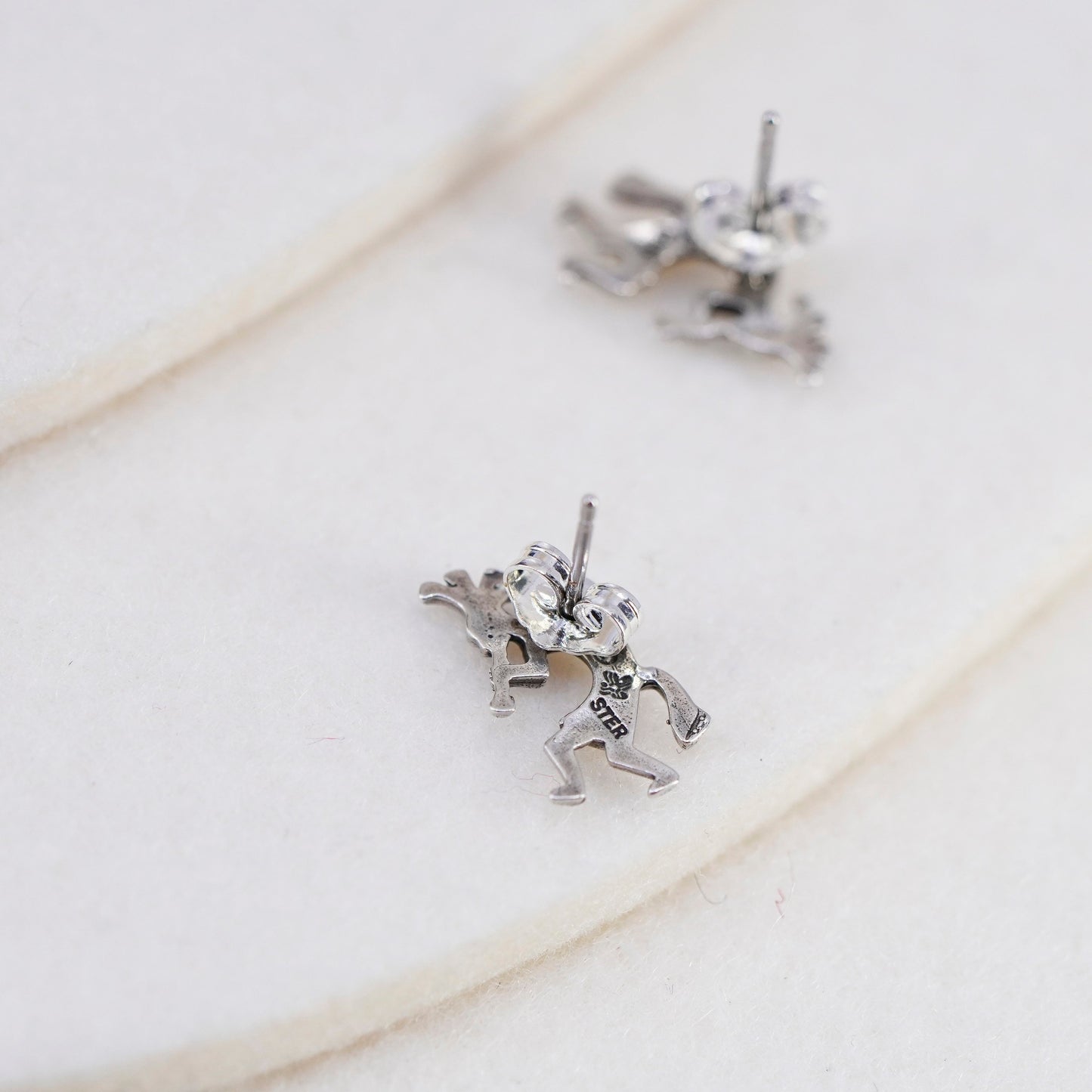 Vintage Sterling silver handmade earrings, 925 kokopelli studs