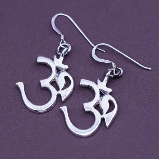 Vintage Om Aum Sterling silver handmade earrings, 925 Hammered 30 dangles